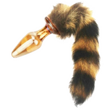 11" Glass Brown Black Raccoon Tail Plug