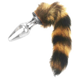 11" Glass Brown Black Raccoon Tail Plug