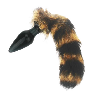 11" Glass Brown Black Raccoon Tail Plug