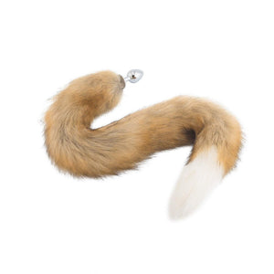 Fox Tail Stainless Steel Plug, Brown with White 32"