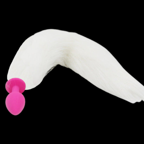 WHITE FOX/CAT VIBRATING SILICONE TAIL Tail Butt Plug