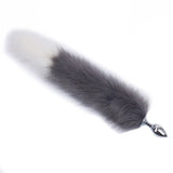 WHITE WITH BLACK FOX/CAT TAIL STAINLESS STEEL PLUG Tail Butt Plug